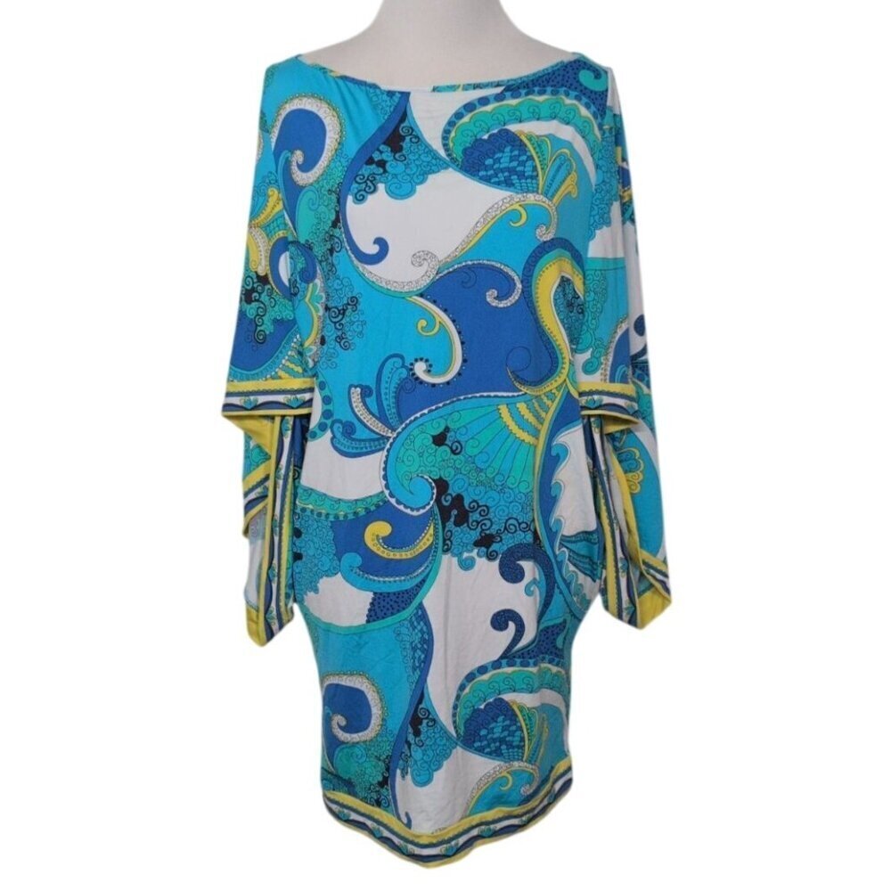 Trina Turk Paisley Dress Womens Size Small Blue Resort Beach Nylon Stretch